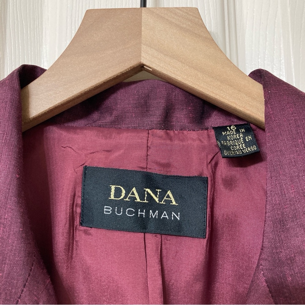Dana Buchman Purple Satin 3/4 Sleeve Linen Blazer Jacket 16 Retro Party Holiday - Picture 3 of 8